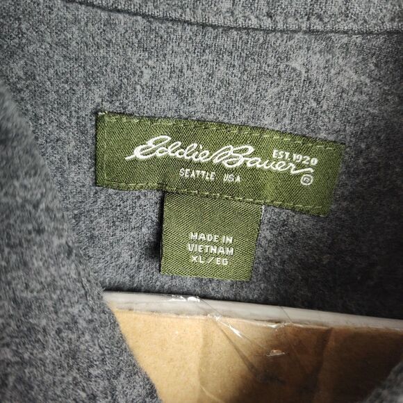 Eddie Bauer Button-Up Flannel Shirt Men's XL Gray Long Sleeves Collared - Picture 7 of 9